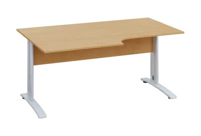 ERK 18 - 168 stůl kancelářský, rohový, levý, kovová podnož bílá, deska 18 mm, široký 1600 mm, javor horský